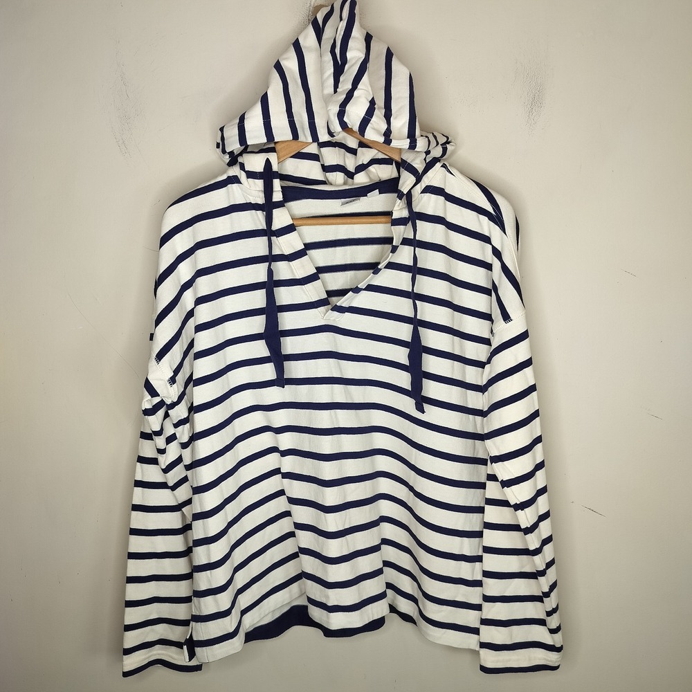 Gap Striped Hoodie Sweatshirt Navy Ivory‎ Cotton Preppy